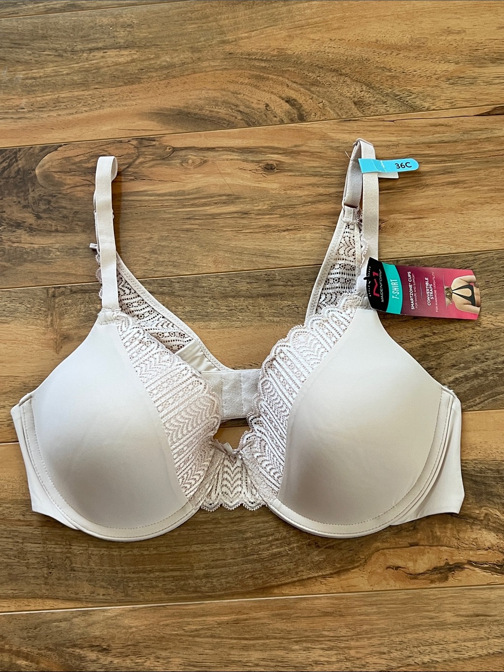 Maidenform Convertible Straps Underwire Bra 36C Taupe Padded Lace Smooth NWT